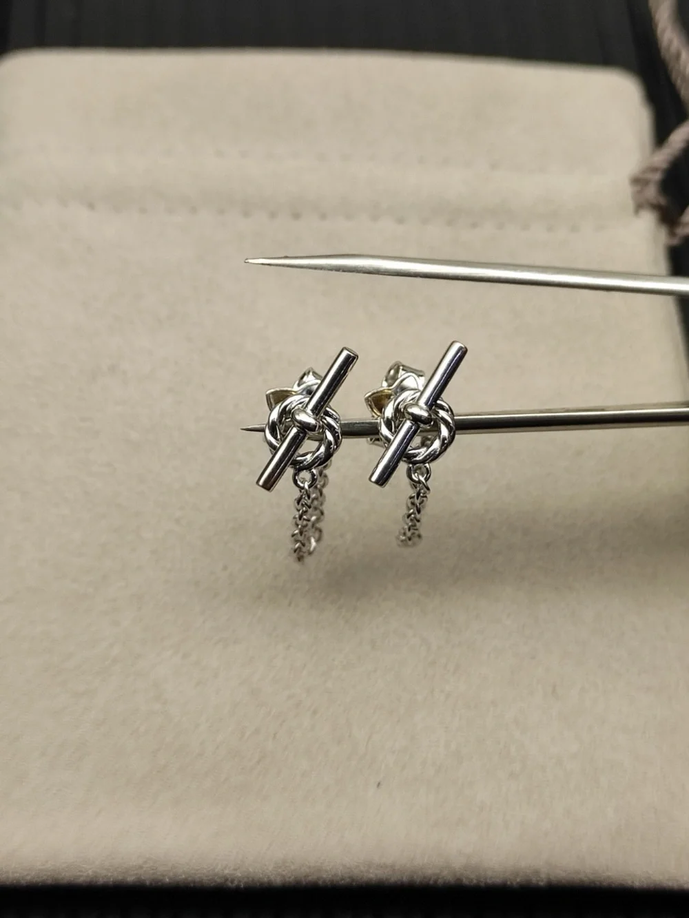 David Yurman Silver T-Bar Drop Chain Earrings